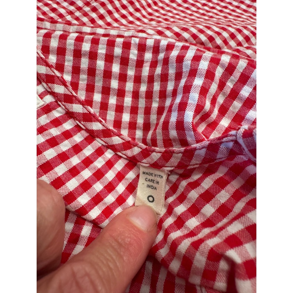 DOEN Gingham Mini Dress Side Button Organic Cotton Size 0 Red White Excellent - Picture 9 of 9